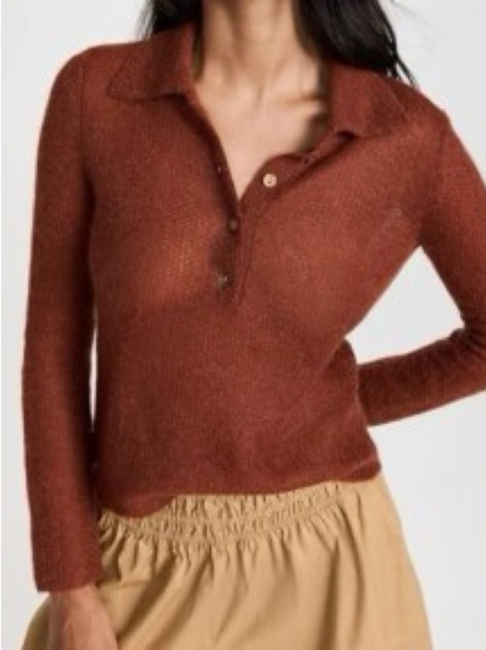 Vince Brushed Mohair Polo Sweater XS Rust Zinnia Italian Yarn Quiet Luxury